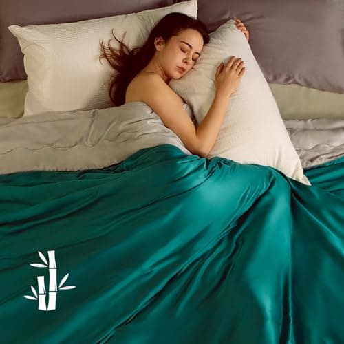 Kaisa Cooling Comforter King, Organic Breathable Down Comforterfor Summer, Lightweight Silky Smooth Duvet Insert with Corner Tabs, 90x106 Inches Green Grey