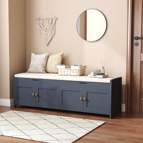 HOMEFORT 54.4" Shoe Bench with Lift Top Storage, Entryway Bench with Cushioned Seat, Wooden End of Bed Bench, Shoe Cabinet Bench with Hidden Storage Space, for Bedroom, Hallway,Blue 2