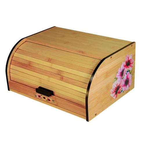 Luv UR Kitchen - Roll top Bread Box for Kitchen Countertop - All-Natural Bamboo Bread Box with Beautiful Flower Design - Ideal Breadbox for Kitchen Countertop Storage