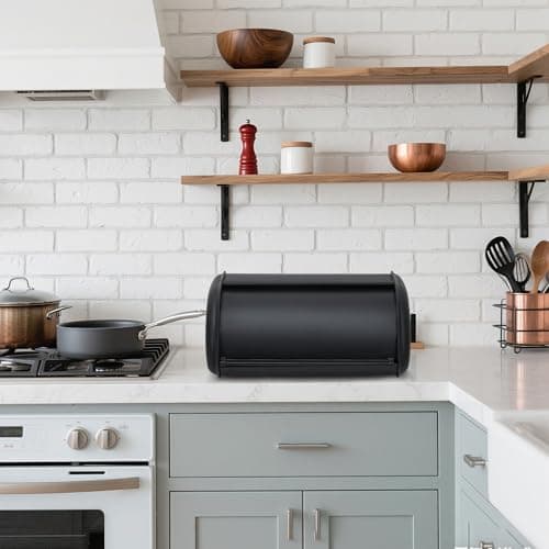 Takywep Large Bread Box for Kitchen Countertop, Food Storage Stainless Steel Double-Layer Bread Storage Container with Window, Farmhouse Pantry Organizer, 13.8" l x 9.3" w x 5.7" h, Black 6