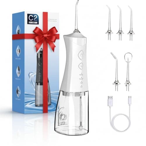 Water Dental Flosser Cordless for Teeth, 350ML Water Dental Flosser Teeth Pick 4 Modes Portable Oral Irrigator with 4 Jet Tips Rechargeable Flossers Oral Irrigator IPX7 Waterproof for Home Travel