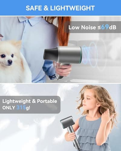 Yinole Hair Dryer Ionic Blow Dryer with Diffuser for Curly Hair, 1500W High-Speed Brushless Corded with 150,000 RPM, Fast Drying Low Noise Thermo-Control Hairdryer with Nozzle for Home Travel 5