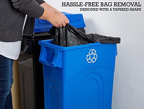 United Solutions 23 Gallon Highboy Plastic Recycling Bin Kitchen Trash Can with Lid, Pass Through Handles, and Dustpan Edge, Blue 5