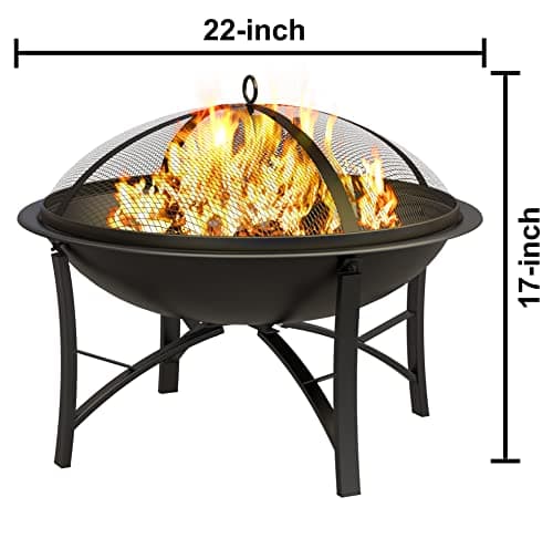 Fire Beauty Fire Pit for Outside Wood Burning,BBQ Grill Steel Fire Bowl with Spark Screen Cover,Log Grate,Poker for Camping Beach Bonfire Picnic Backyard Garden 6