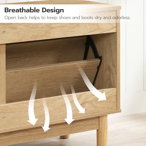 HOOBRO Shoe Storage Bench Entryway, Rattan-Like Shoe Bench with Flip Drawers, Narrow Shoe Rack Bench, Shoe Cabinet with Rattan Doors, Wooden Shoe Organizer for Entryway Hallway, Natural NL51HX01 8