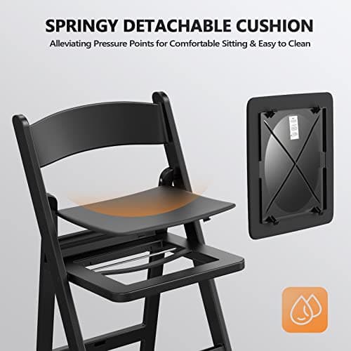 FCH Plastic Folding Chair with Padded Seat, Resin Foldable Chairs with Soft Cushion, Comfortable and Sturdy, Suitable for Indoor and Outdoor, Parties, Weddings, Commercial Events, Black, 1 Pack 5