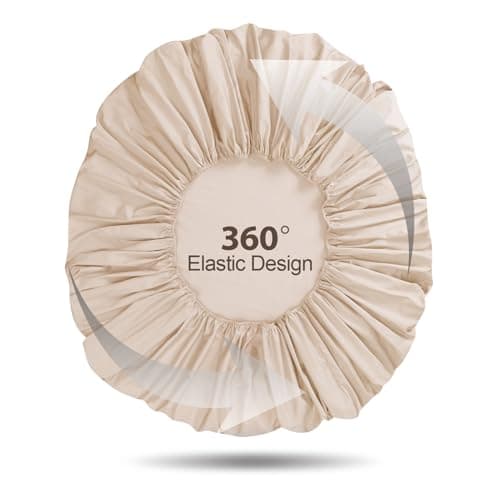 Zaizaihome 100% Organic Egyptian Cotton Fitted Sheet, 18"" Deep Pocket & 600 Thread Count Breathable Bottom Sheet (1 Fitted Sheet Only, Beige, Full) 6