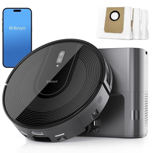 Enboya Robot Vacuum Powerful Suction: Robot Vacuum Cleaner with Self-Empty Base Storing up to 85 Days of Dust - Wi-Fi/App/Alexa Control - Robotic Vacuum Ideal for Hard Floors, Pet Hair （Black）
