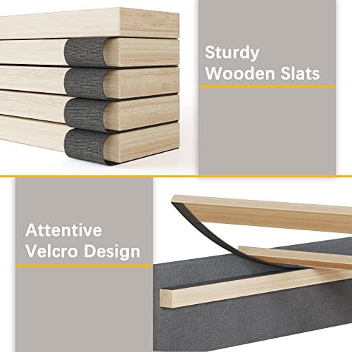 Fluest King Bed Frame with Adjustable Headboard Upholstered Bed Frame Platform Linen Fabric Headboard Wooden Slats Support/No Box Spring Needed/Easy Assembly/Mattress Foundation, Grey 5