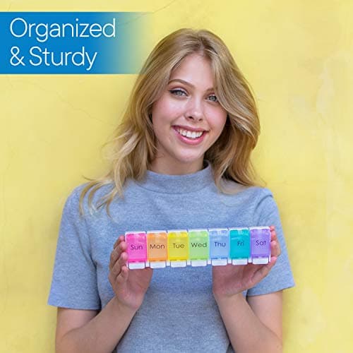 RMS Weekly and Daily Pill Organizer - 7 Day Pill Planner, Dispenser Case for Medicines, Vitamin Supplements with Easy Press Open Design and Large Capacity (Once Per Day) 6
