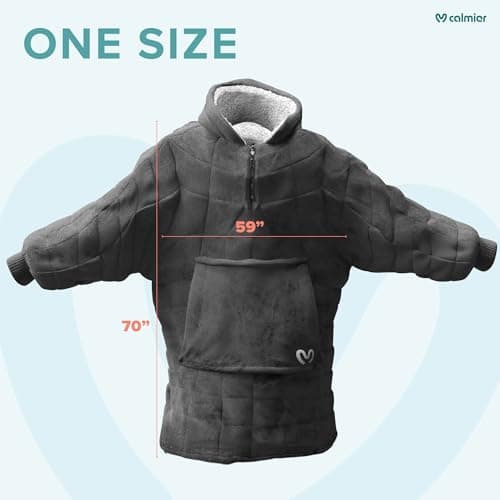 Calmier Wearable Weighted Blanket Hoodie 10Lb – Sensory Clothing – One-Size Glass Bead Wearable Weighted Blankets for Adults, Grey, Adjustable 6