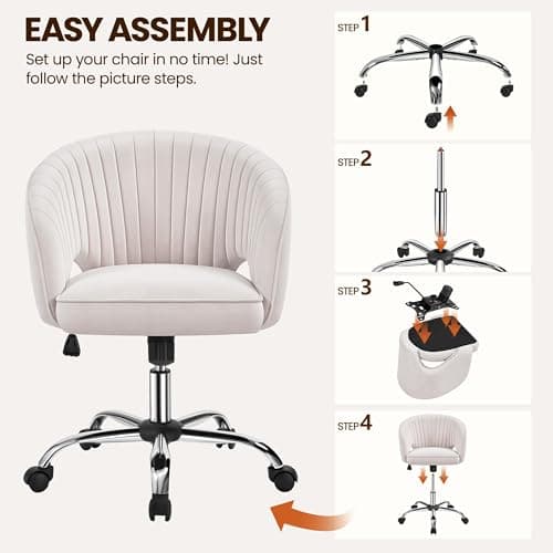 Yaheetech Cute Desk Chair Velvet Vanity Chair with Wheels Home Office Upholstered Modern Swivel Armchair with Tufted Barrel Back for Study, Vanity, Bedroom Cream 9