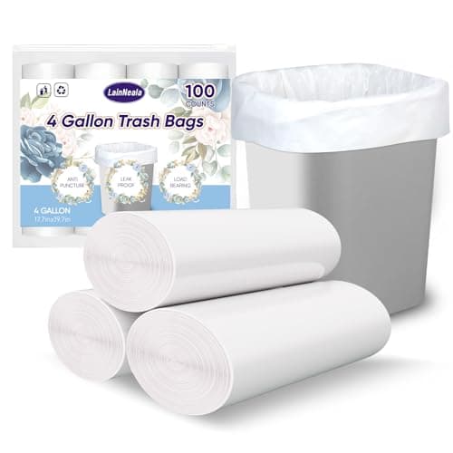 LainNeala Small Trash Bags 4 Gallon, 100 Count Small Garbage Bag Bathroom White Mini Trash Bag Trash Can Liners Unscented Small Garbage Bags for Bathroom Can