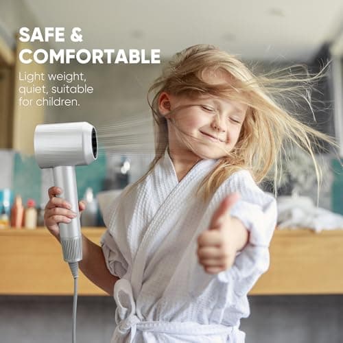 Professional High-Speed Hair Dryer 110,000 RPM, Fast Drying with 500M Negative Ions, Salon-Grade Low Noise Thermo-Control, Includes Magnetic Diffuser & Nozzle (for Home&Travel)-White 7