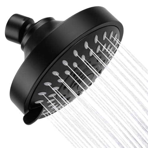 AISOSO Shower Head, 5 Modes High Pressure Shower Heads for Relaxed Shower Experience, 4.1 Inch Bathroom Fixed Showerhead Even at Low Water Pressure for Powerful Spray, Matte Black