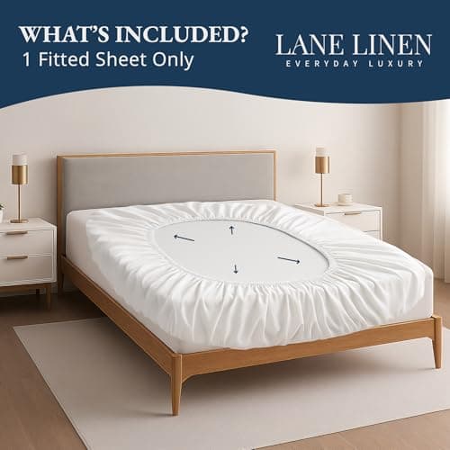 Lane Linen 100% Organic Cotton Queen Size Fitted Sheet Only (60"x80") - Super Soft 100% Cotton Queen Fitted Sheet - Lightweight & Durable Cotton Bed Sheet - White 6
