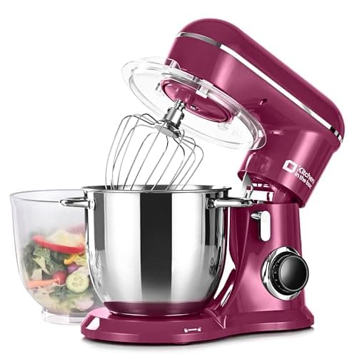 Kitchen in the box Small Stand Mixer, Two bowls Electric Kitchen Mixer (Purplish Red, 5QT)