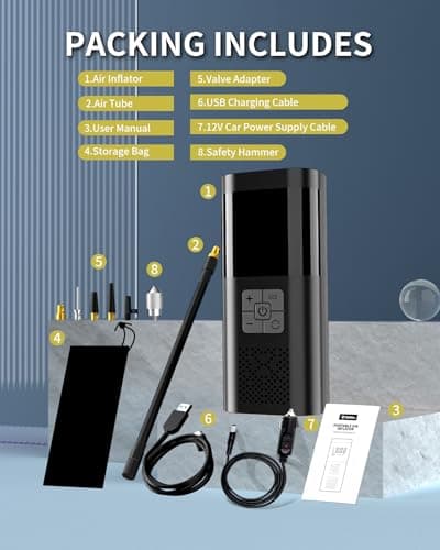 Tire Inflator Portable Air Compressor, Air Pump for Car Tires 150PSI Cordless Air Compressor Portable With Pressure Gauge, 12V DC Tire Pump for Car Motorcycle Bicycle, Car Accessories 7