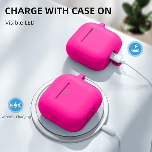 Charlam Compatible with AirPods 4 Case(2024), Soft Silicone Protective Cover for Apple AirPods 4, with Keychain, Cleaning Kit & Anti-Loss Strap, AirPods 4th Generation Case for Women Men, Rose Pink 5