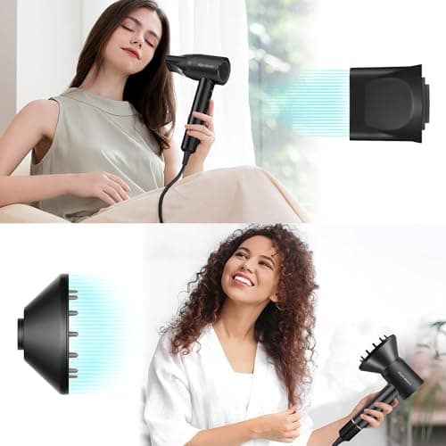 110,000 RPM Brushless Motor Hair Dryer for Fast Drying, 200 Million Negative Ions, Travel-Friendly Low Noise Design (Black, with Concentrator and Diffuser) 8