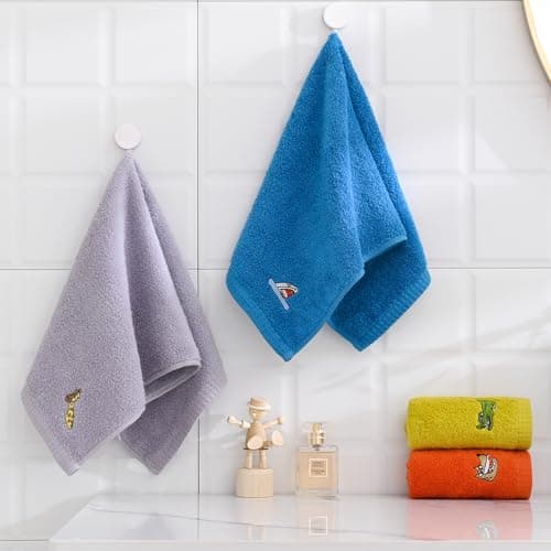 sense gnosis 100% Cotton Kids Facial Towels, Fingertip Towels for Bathroom Towel Set Animal Embroidered Children Towels & Baby Washcloths, 10 x 20 inches(4 Pack in 4 Color) 9
