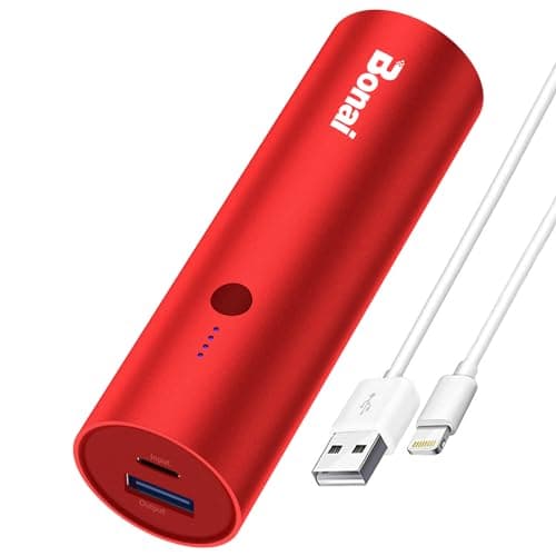 BONAI Portable Charger Power Bank 5000mAh (Ultra-Compact)(Aluminum)(Travel) Slim External Backup Battery Pack High-Speed Output Compatible with iPhone 14 13 12 11 Android Phone and More- Red