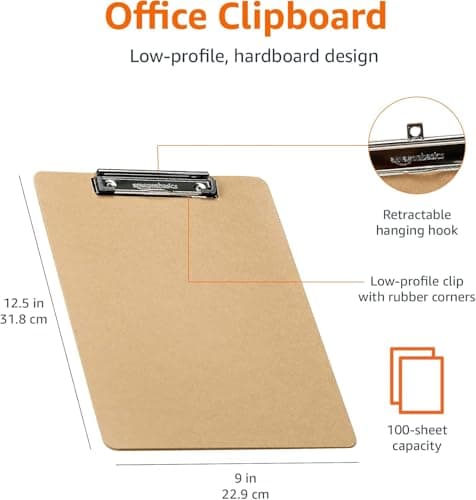 Amazon Basics Hardboard Office Clipboard, Low-Profile, Letter Size, 9" x 12.5", Brown, 6-Pack 6