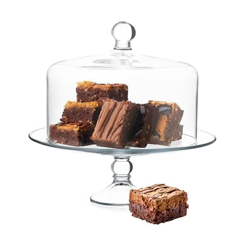 Libbey Selene Glass Cake Stand with Dome Lid, Elegant Curved Footed, Covered Cake Stand, Versatile Serving Dish for Variety of Desserts and More