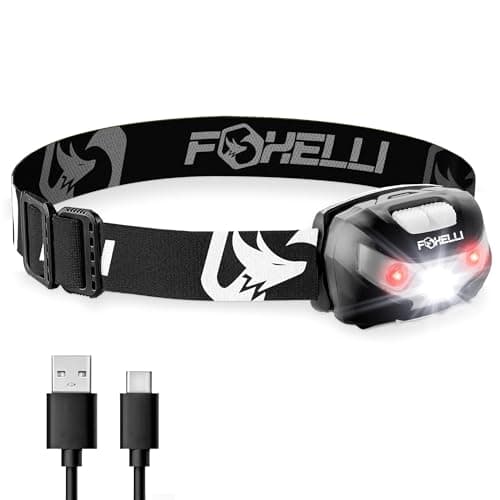 Foxelli USB-C Rechargeable LED Headlamp – Super Bright, Lightweight Head Lamp for Running, Camping, Hiking & Work – Comfortable Fit for Adults & Kids