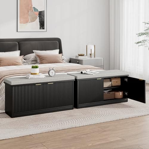 SINROM Shoe Storage Bench with Cushion and Doors, 2-Tier Entryway Bench with Shoe Storage and Adjustable Shelves, Shoe Rack Bench for Entryway, Living Room, Hallway, Bedroom 5