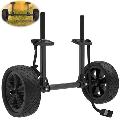 Quick-Detachable Aluminum Sit on Top Kayak Cart, Width Adjustable Canoe Trolley with Widebody No-Flat Tires, Strong Load Capacity, Suitable for Kinds of Kayaks and Canoe with Plug Holes
