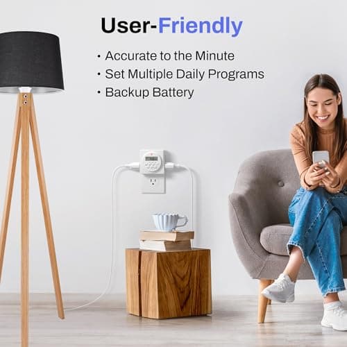 BN-LINK Indoor Digital Timer Outlet, Dual Outlet 7 Day Programmable Light Switch, 3 Prong Plug in Timers for Electrical Outlets, Lamps, Fans, 8 On/Off Programs, 1 Pack, 15A/1875W, ETL Listed 9