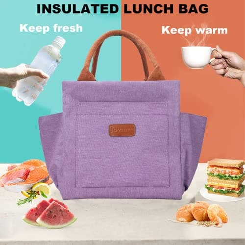 Joymee Lunch Bag Women Insulated Lunch Box Reusable Leakproof Large Spacious Cooler Tote for Women Men Adult with Bottle Holder and Side Pockets for Work Office Travel Picnic - Purple 5