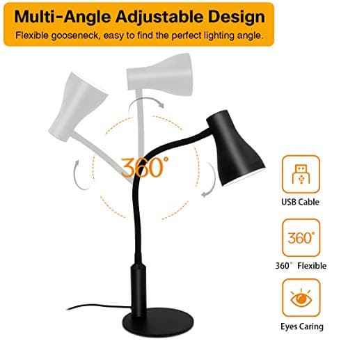 CeSunlight LED Desk Lamp, 3 Lighting Modes and 6 Brightness Levels, 10W Flexible Gooseneck Table Lamp for Living Room and Study, Remote Control with Timing Function, AC Adapter Included (Black) 7