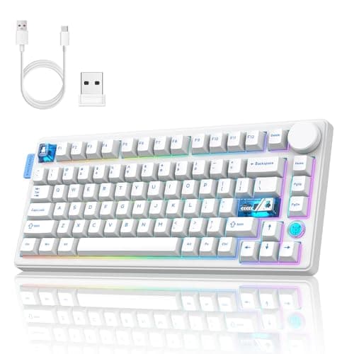 Wireless Gaming Keyboards Gasket Mechanical Keyboard | 75% Wireless Keyboard | Three-Mode Wireless (Bluetooth /2.4G/USB-C) | Hot-Swappable | Five-Layer Muffler Filling | Knob +RGB Backlit-White