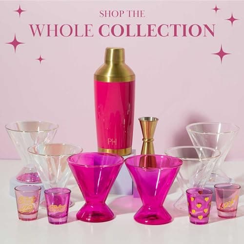 Paris Hilton 2-Piece Cocktail Shaker Set, Double Wall Insulated Stainless Steel Mixer with Built-In Strainer and Double-Sided Jigger, 20-Ounce, Gold and Hot Pink 8