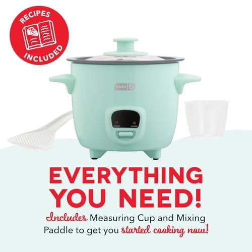 Dash Mini Ceramic Rice Cooker - Designed for Single-Serve Cooking - Compact Rice Cooker with Nonstick Removable Pot, Keep Warm Function & Easy-to-Clean Sleek Design - Aqua Ceramic 6