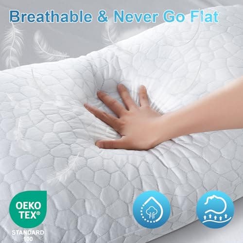 QUTOOL Cooling Pillow for Sleeping, CertiPUR-US Shredded Memory Foam Queen Pillows Set of 2, Cool Pillow for Hot Sleepers Adjustable Firm Pillow for Side, Back, Stomach Sleepers Soft Yet Support,White 6