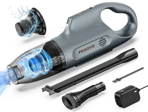 PEGOVO Hand Held Vacuum Cordless Rechargeable - High Powerful Car Vacuum Cleaner with Extra Long Cleaning Brush & Washable Filter
