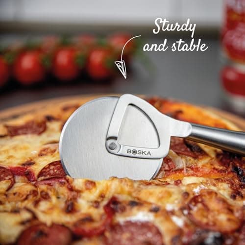 Boska Stainless Steel Pizza Cutter - Copenhagen Multifunctional Pizza Wheel Cutter - Handheld Food Slicer - Silver Non-Stick Adjustable Roller - Dishwasher Safe - For Kitchen Cooking 5