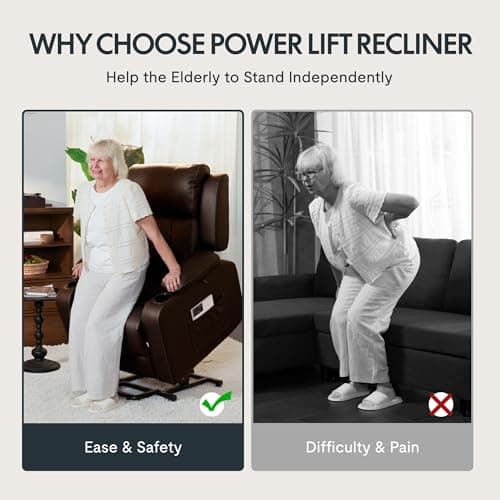 FLEXISPOT XL31 Power Lift Recliner Chair for Elderly, Electric Lift Chair with Massage & Heat, PU Leather Reclining Sofa w/Cup Holders for Living Room Bedroom, FSC Certified(Medium Size,Brown) 6