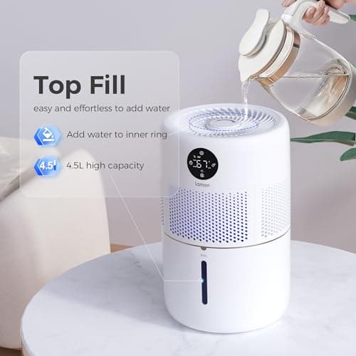 Lamon® Humidifiers for Bedroom, 400ml/H Cool Evaporative Humidifier for Home with Anion & Filter, 4.5L Top Fill Humidifiers for Large Room, Quiet Sleep Mode, Essential Oil Diffuser 8
