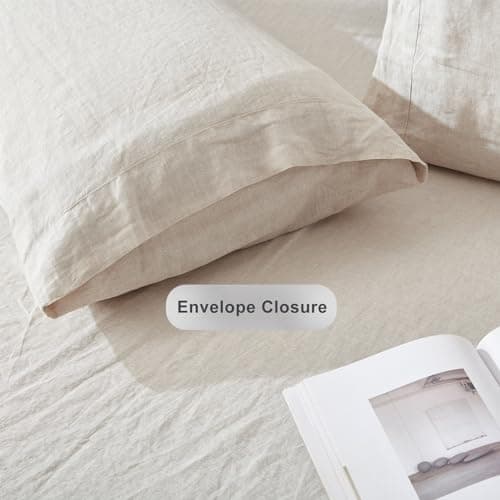 TOSMO Linen Pillowcase, 100% French Flax Stone Washed Pillowcases Envelope Closure, Set of 2, 2 Pillow Cases (Natural Linen, Queen 20 x 30 inches) 5