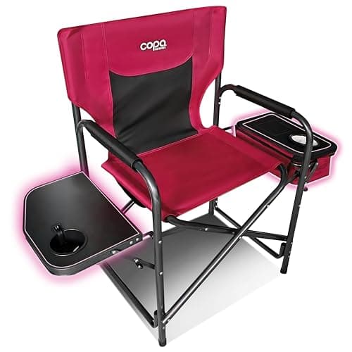 copa Ultralight Camping Directors Chair with Foldable Side Table and Cooler, Heavy Duty Chair for Lawn, Sports, Fishing (Burgundy)