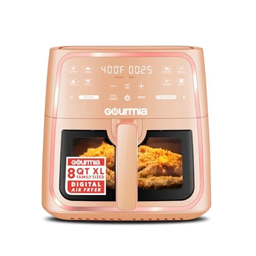 Gourmia 8 Qt Air Fryer, 8 Presets with Digital Display, FryForce 360° Technology, Easy View Window & Interior Light, Dishwasher Safe Basket, Peach