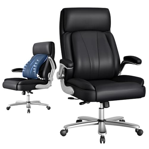 NexHut Executive Office Chair, Ergonomic Desk Chair, 500lbs Heavy Duty Comfy Computer Chair with Adjustable Lumbar Support, Flip-up Arms, Wide Thick Seat, High Back Office Chair for Back Pain