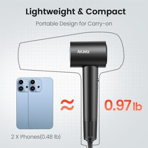 Hair Dryer, 160,000 RPM High-Speed Ionic Blow Dryer for Fast Drying, Professional Lightweight Hairdryer with Diffuser, Magnetic Nozzle, 4 Temps & 2 Speeds, Low Noise for Travel - Black 5