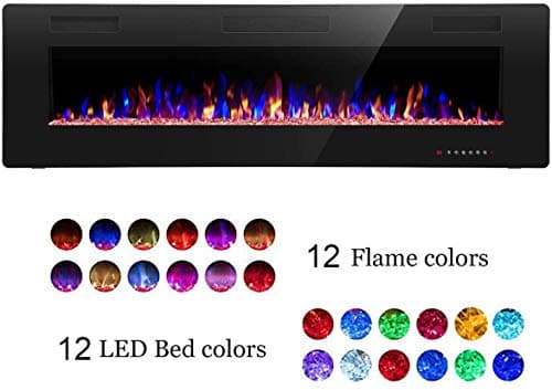 R.W.FLAME 60" Recessed and Wall Mounted Electric Fireplace, Low Noise, Fit for 2 x 6 Stud, Remote Control with Timer, Touch Screen, Adjustable Flame Color and Speed, 750-1500W 5