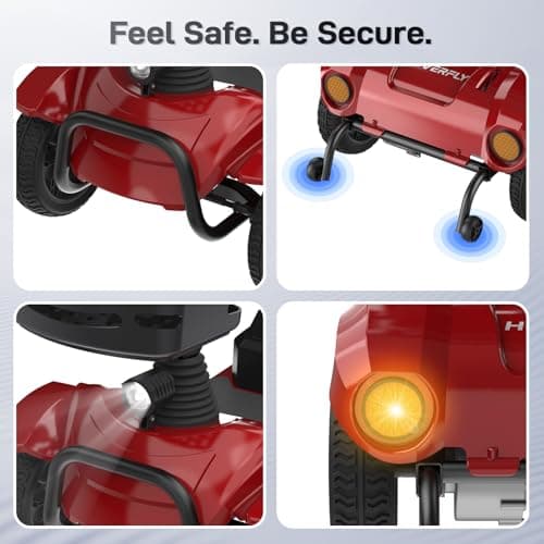 Hoverfly T4 Mobility Scooter for Seniors, Max 12.4-Mile Range & 3.7 mph, 3-Position Seat & Anti-slip Rear Wheel, Removed Battery&Quick Fold Design, Solid 9" Tire &330 lb Capacity, Ease of Assembly Red 8
