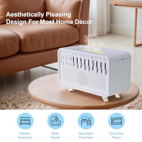 White Noise Night Light Humidifier, 3-in-1 White Noise Sound Machine Humidifier with 8 Ambient Sounds, Diffuser Sound Box Powered by USB, Sleep Sound Machine for Home Office, Timer 6